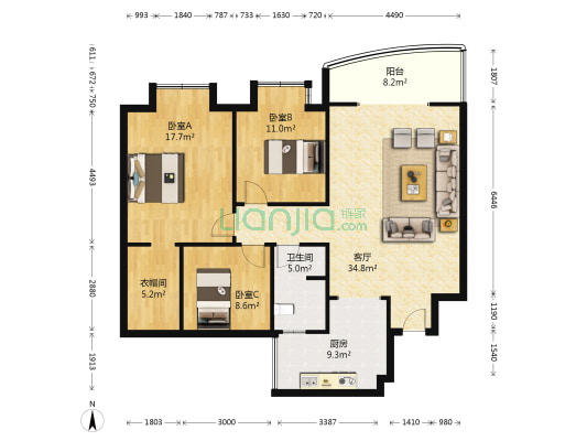 瑞祥御锦 3室1厅1卫 106平方