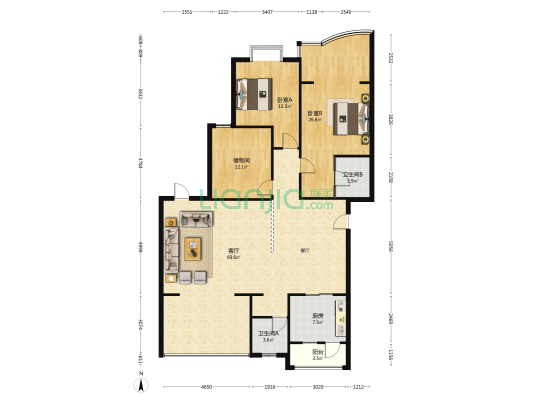 兰庭丽景 2室1厅2卫 150平方