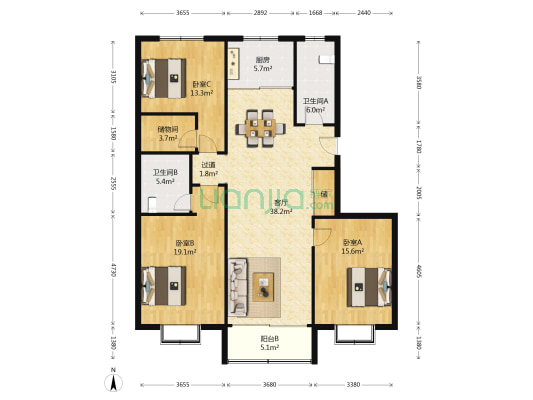 华夏绅泰苑 3室1厅2卫 152平方