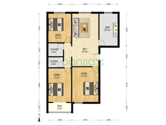 幸福嘉城 3室1厅2卫 117平方