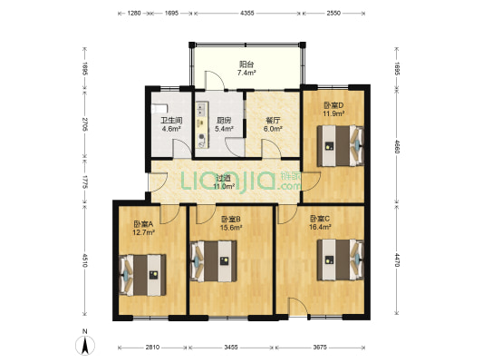 武警干休所 4室1厅1卫 120平方