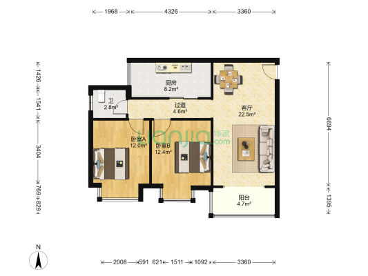 果树园 2室1厅1卫 75平方