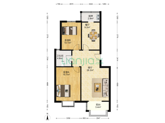 城锦园 2室2厅1卫 92平方