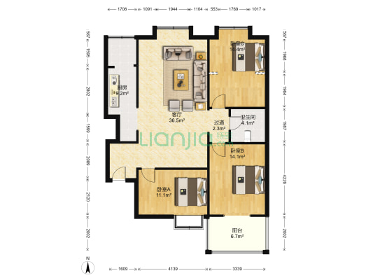 星河广场 3室1厅1卫 137平方