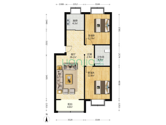 广惠商住小区北区 2室1厅1卫 85平方