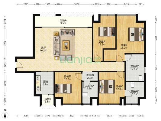 合景泰富天銮 4室1厅4卫 176平方