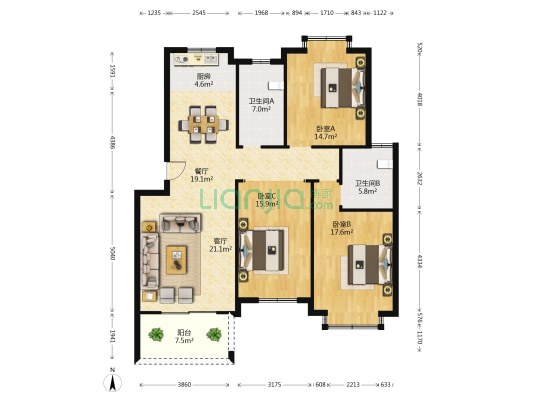 信达东郡 3室2厅2卫 126平方