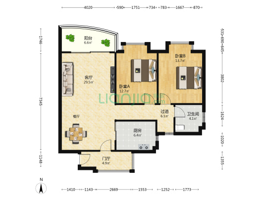 明悦豪庭 2室1厅1卫 100平方