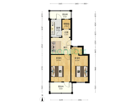 仪表厂 2室1厅0卫 59平方