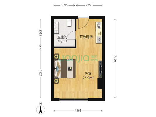 万达广场 1室0厅1卫 43平方
