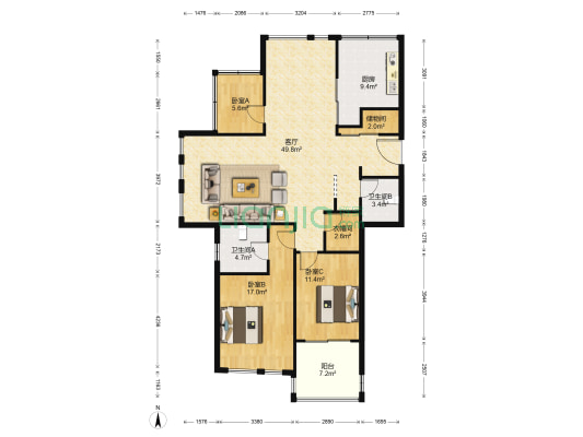 泊林漫谷 3室1厅2卫 130平方