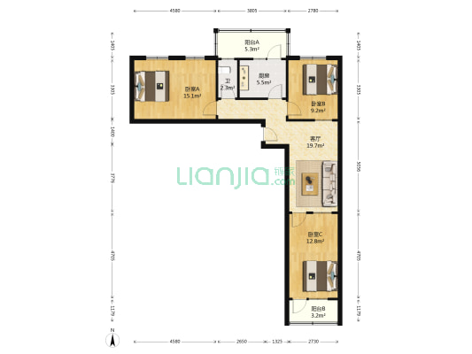 南刘家庄 3室1厅1卫 91平方