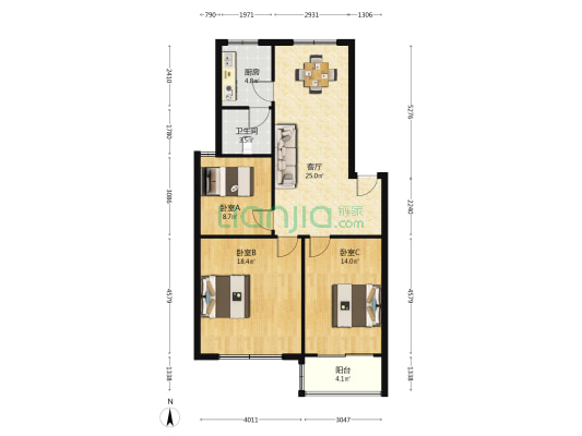 育红小区 3室1厅1卫 94平方