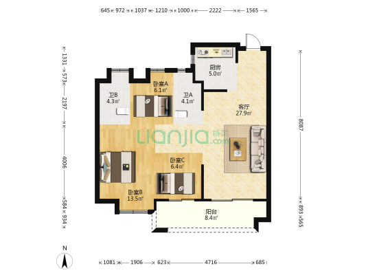 旭辉江南赋 3室1厅2卫 89平方
