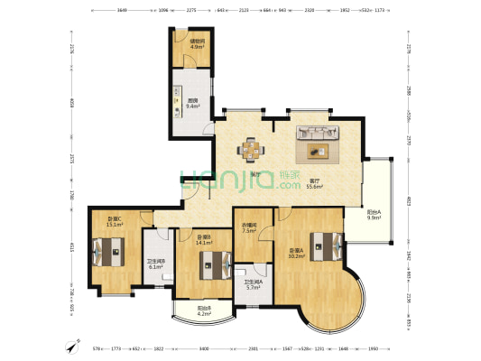 陆家嘴国际华城 3室1厅2卫 206平方
