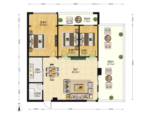 兴凯明珠 3室1厅1卫 116平方