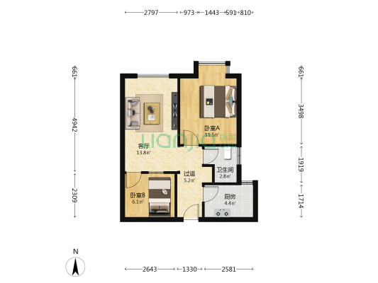 兴钟林三期 2室1厅1卫 61平方