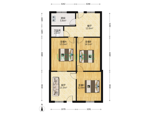 娱乐村三组 3室2厅1卫 66平方