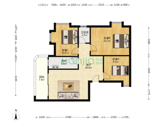 景雅轩 3室1厅1卫 94平方