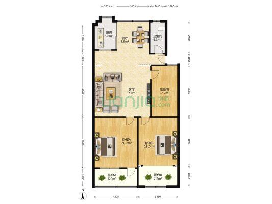 七六路33号 2室2厅1卫 131平方