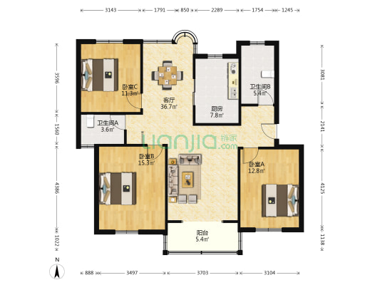 航兴北路95弄 3室1厅2卫 116平方