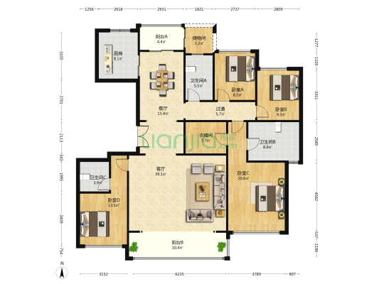 西派宸樾 4室2厅3卫 197平方