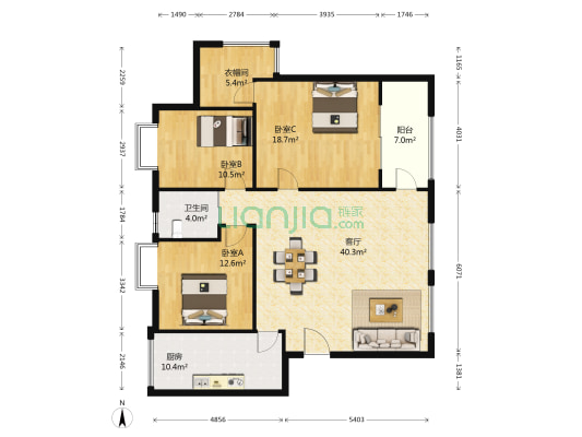 景城花园 3室1厅1卫 129平方