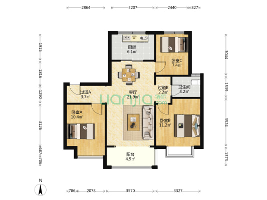 金科华都学林府 3室1厅1卫 103平方