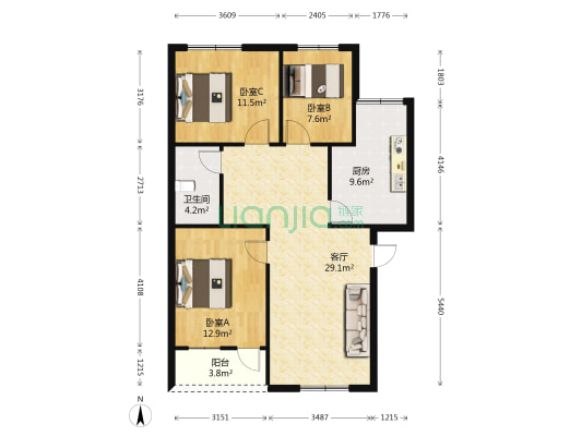 福利花园 3室1厅1卫 90平方