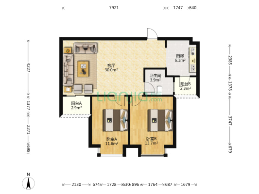 丹湖小区 2室1厅1卫 84平方