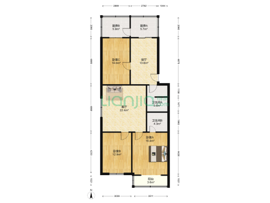 生物技术学校宿舍 3室2厅2卫 123平方