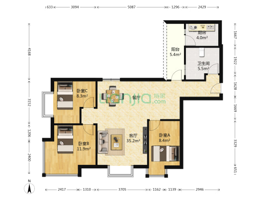 雍雅园 3室1厅1卫 98平方