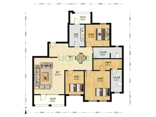 观澜文苑 3室1厅2卫 161平方