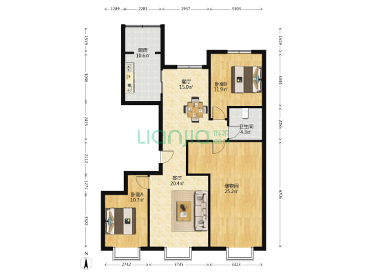 龙云香堤 2室2厅1卫 141平方