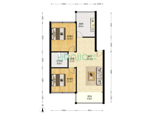金玉满堂 2室1厅1卫 82平方