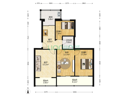 六处家属院 3室2厅1卫 95平方