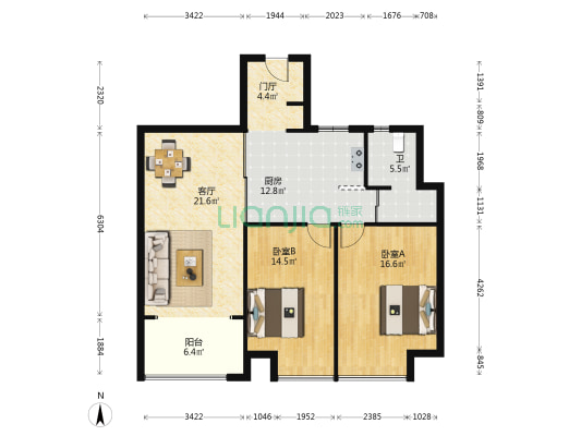 青年广场 2室1厅1卫 100平方