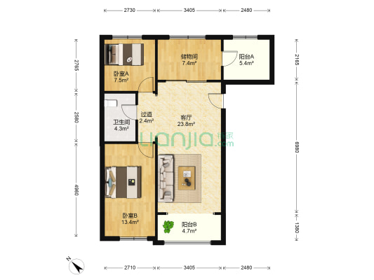 汇龙北纬45度 2室1厅1卫 98平方
