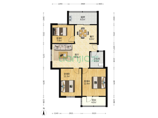 西北勘测设计研究院家属院 3室2厅1卫 86平方