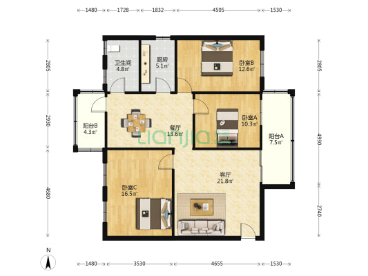 碧海路住宅 3室2厅1卫 107平方