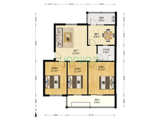 政六街17号院 3室2厅1卫 97平方