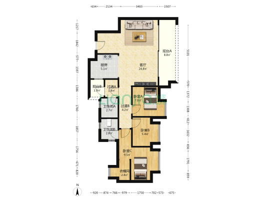 海成云沐 3室1厅2卫 85平方
