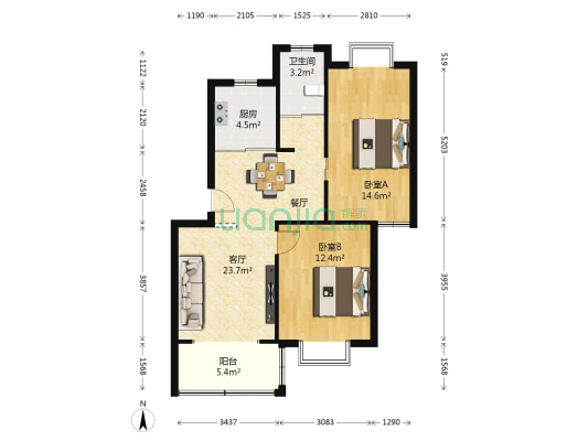摄山星城闻兰苑 2室1厅1卫 85平方