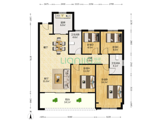 华润幸福里 4室1厅2卫 130平方