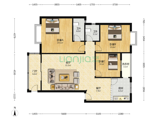 金平苑 3室2厅2卫 119平方