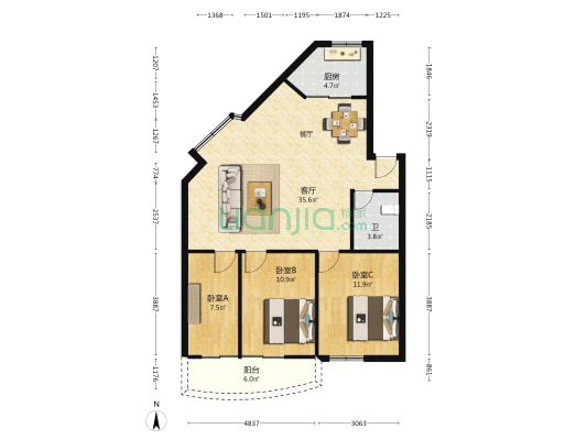 锦华新苑 3室1厅1卫 92平方