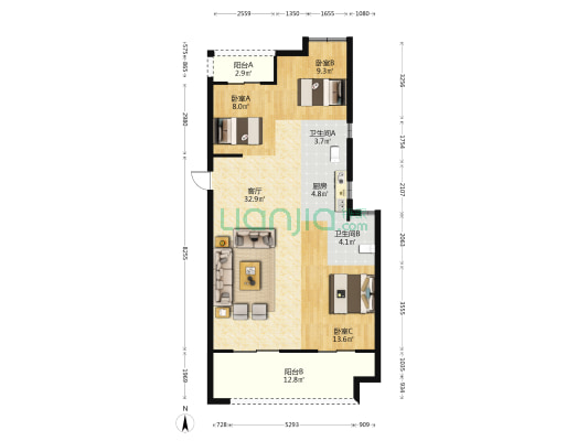 中庚东金 3室1厅2卫 111平方
