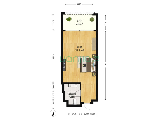 洪客隆英伦联邦 1室0厅1卫 55平方