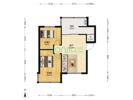 槐树店26号 2室1厅1卫 66平方