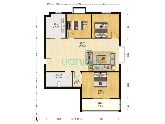 尚北岚庭 3室1厅1卫 134平方